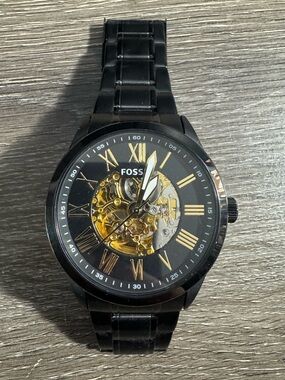 Fossil Black Watch with Gold Skeleton Movement